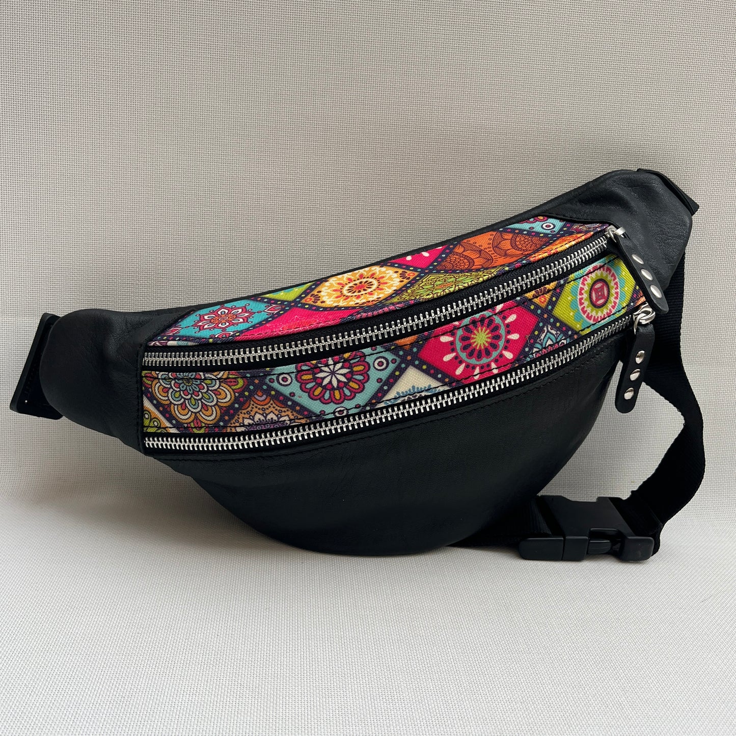 Retro Chic Special Black Mandalas BioCuir® natural leather Unique Piece No. 13116