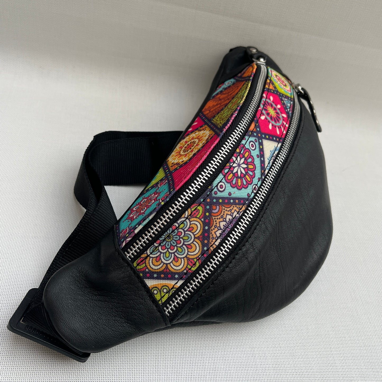 Retro Chic Special Black Mandalas BioCuir® natural leather Unique Piece No. 13116