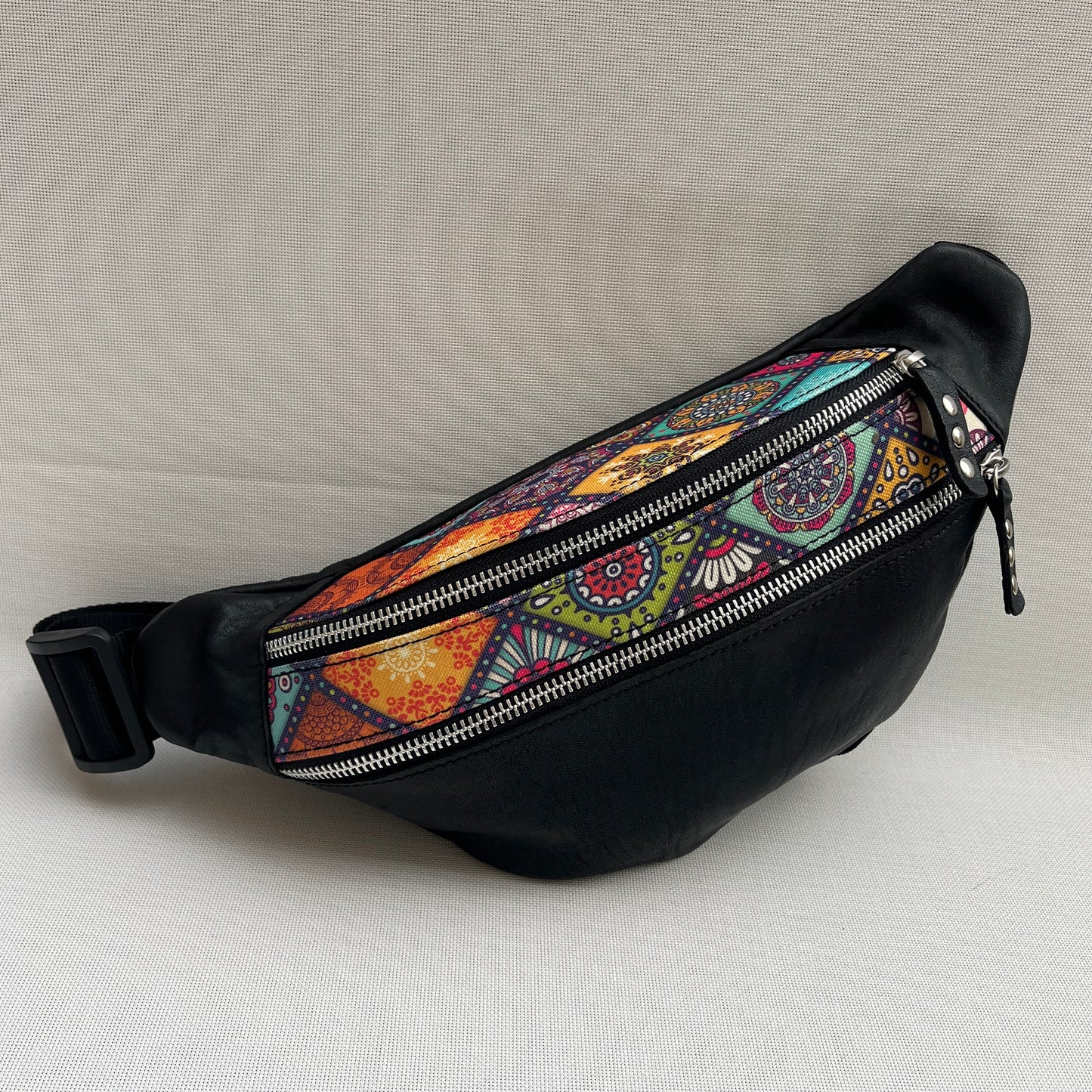 Retro Chic Special Black Mandalas BioCuir® natural leather Unique Piece No. 13003