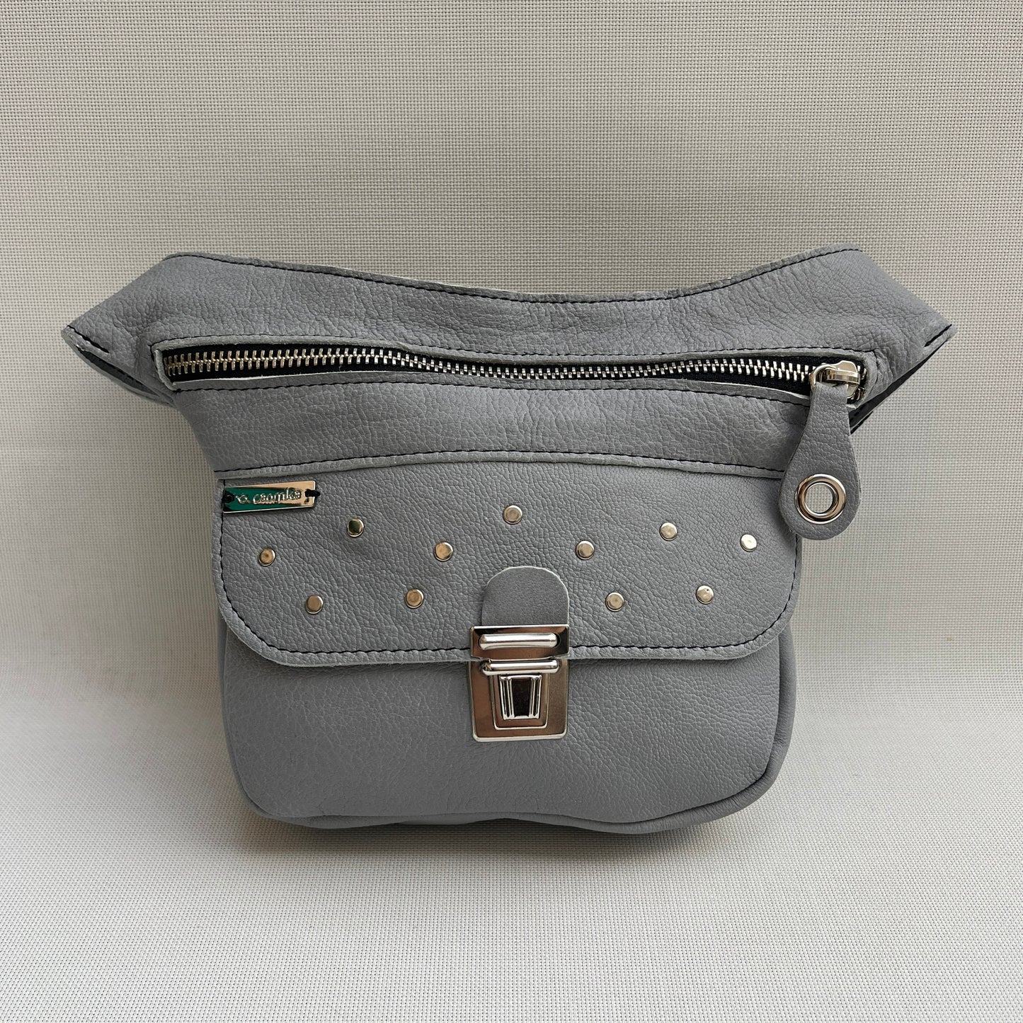 Mini Premium Pearl Grey &amp; Silver Natural BioCuir® Leather Exclusive Piece No. 13005
