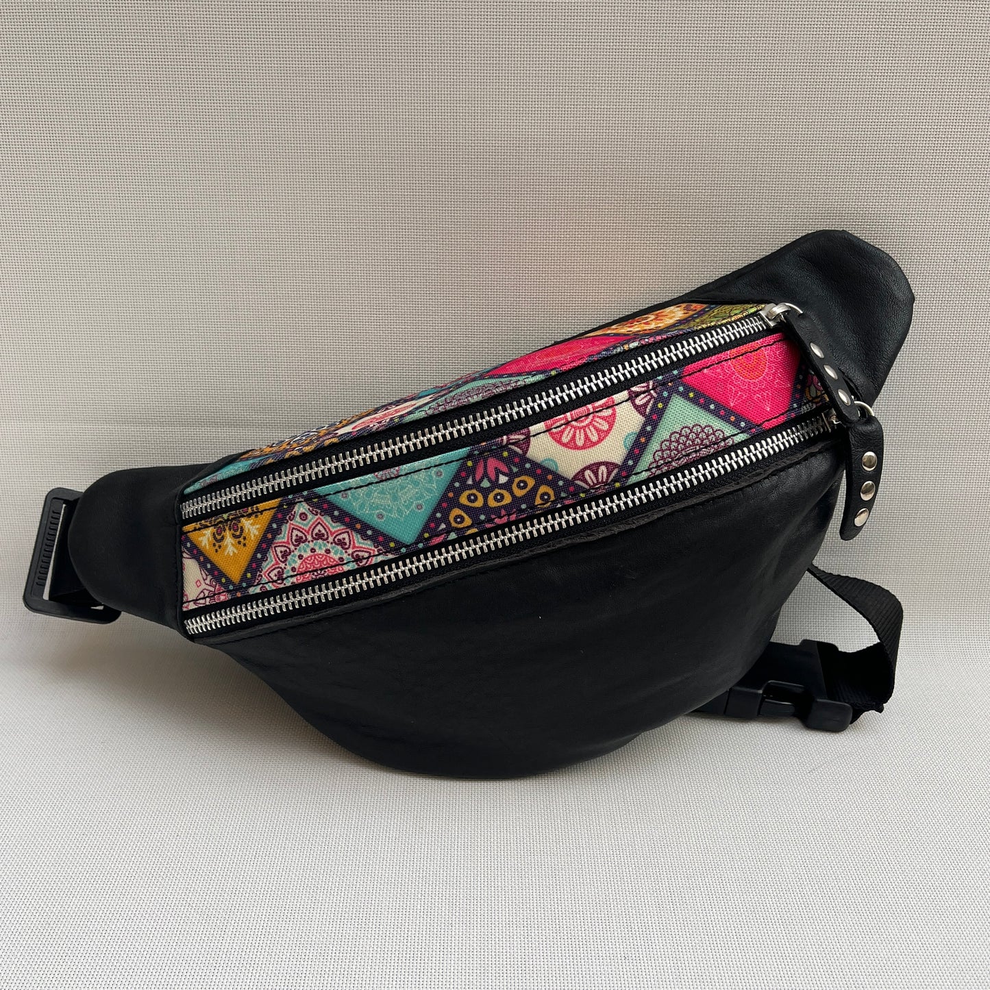 Retro Chic Special Black Mandalas BioCuir® natural leather Unique Piece No. 13035