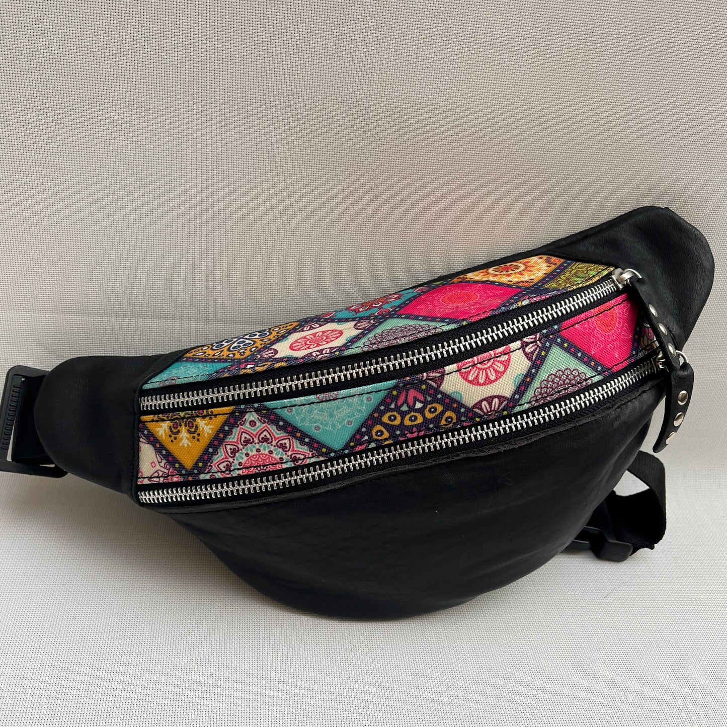 Retro Chic Special Black Mandalas BioCuir® natural leather Unique Piece No. 13035