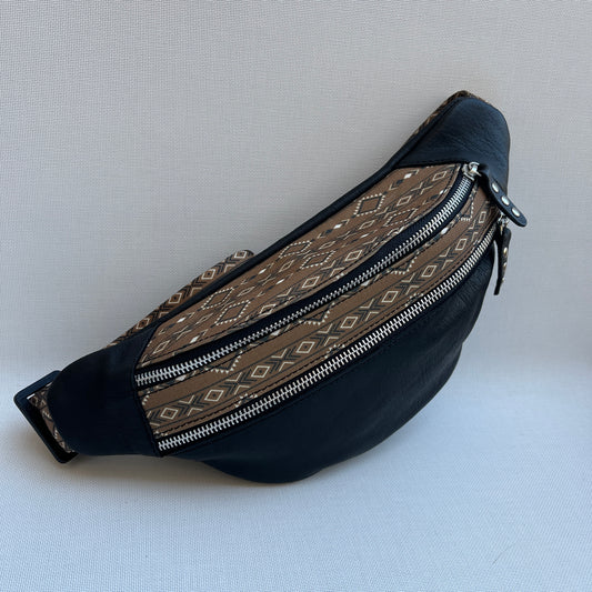 Retro Chic Special Black Etnical Natural BioCuir® Leather Exclusive Piece No. 12281