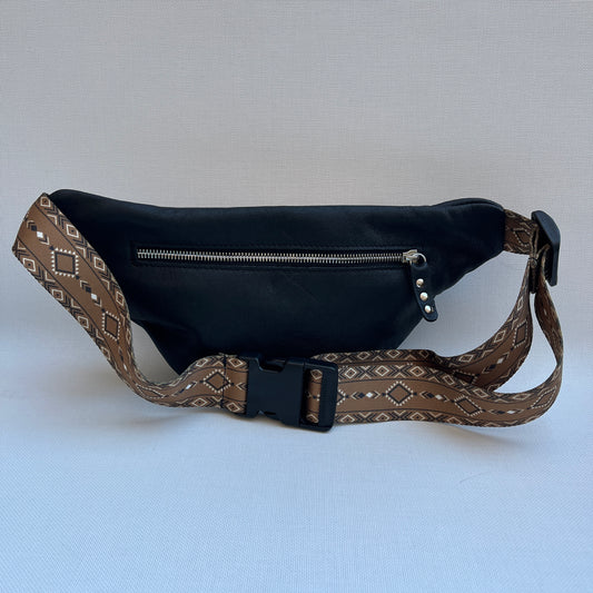 Retro Chic Special Black Etnical Natural BioCuir® Leather Exclusive Piece No. 12281