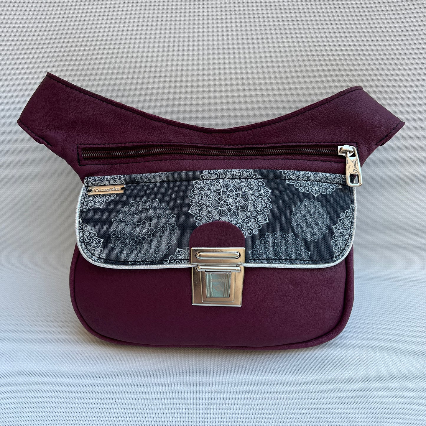 Special Bordeaux &amp; Mandalas BioCuir® natural leather Unique Piece No. 12642