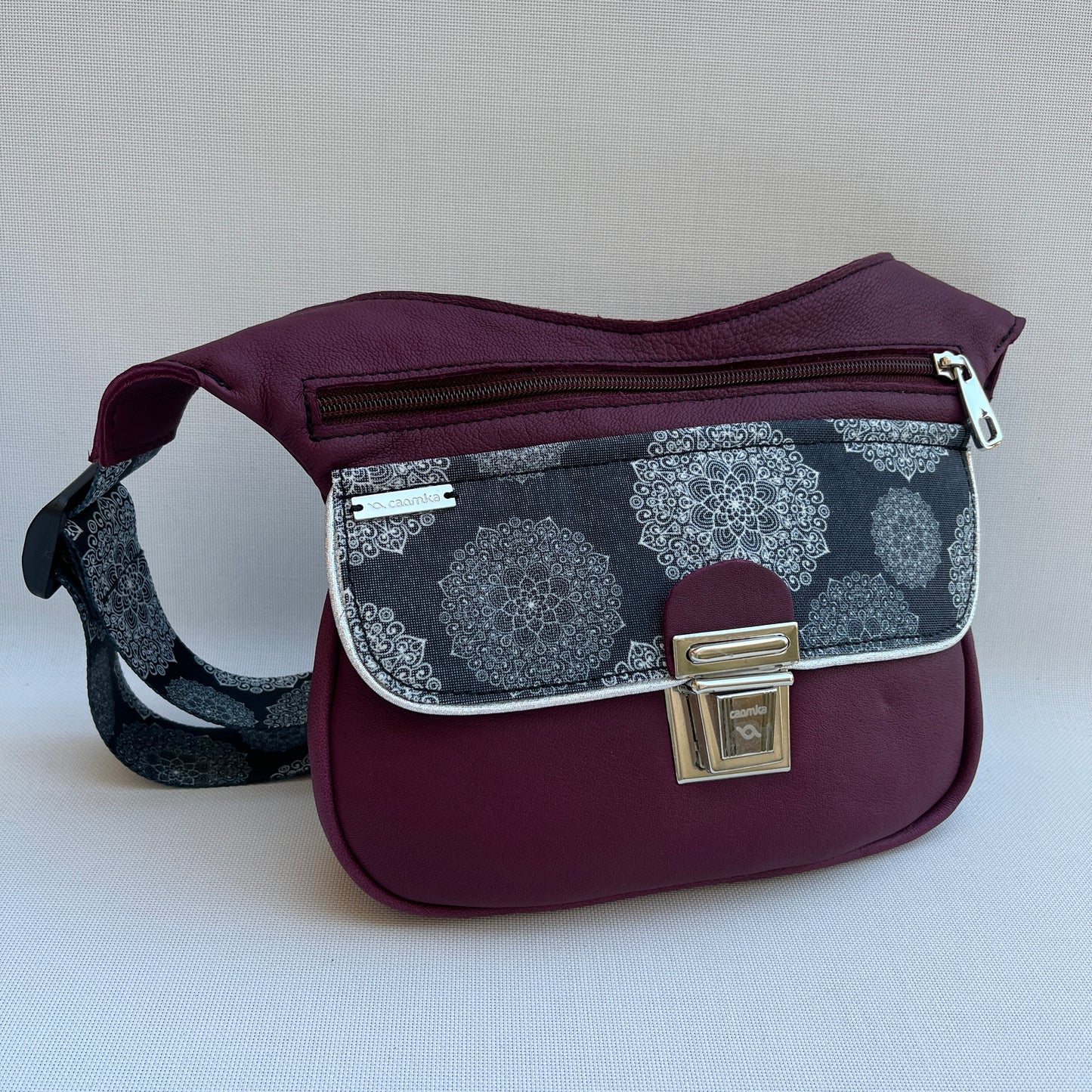 Special Bordeaux &amp; Mandalas BioCuir® natural leather Unique Piece No. 12642