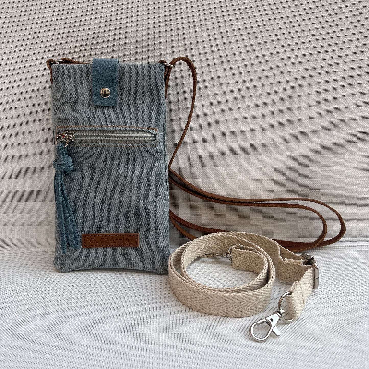 Mobile Holder Natura Design Natural Hemp Fabric Light Blue