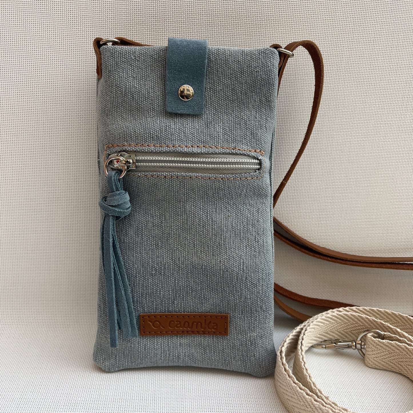 Mobile Holder Natura Design Natural Hemp Fabric Light Blue