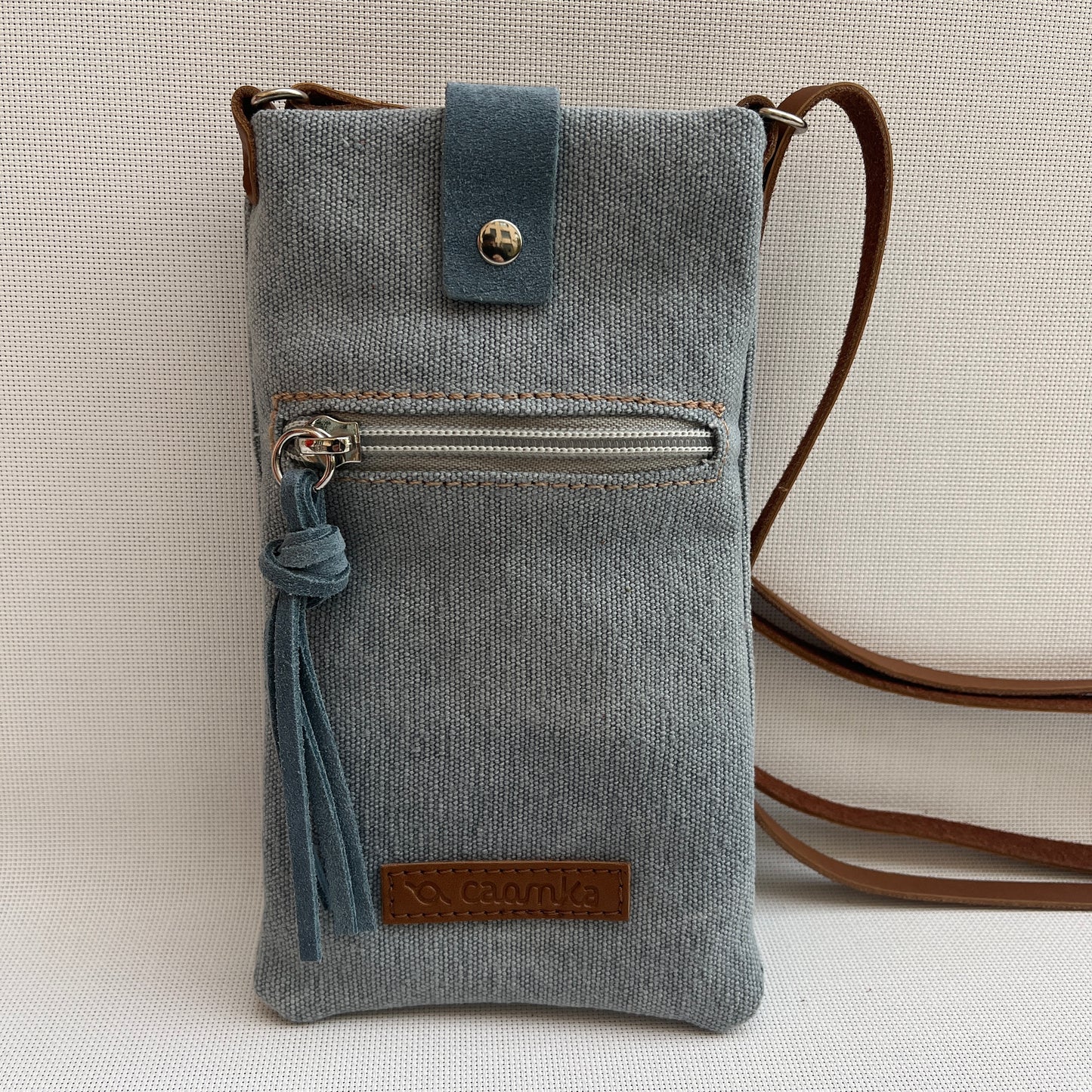 Mobile Holder Natura Design Natural Hemp Fabric Light Blue