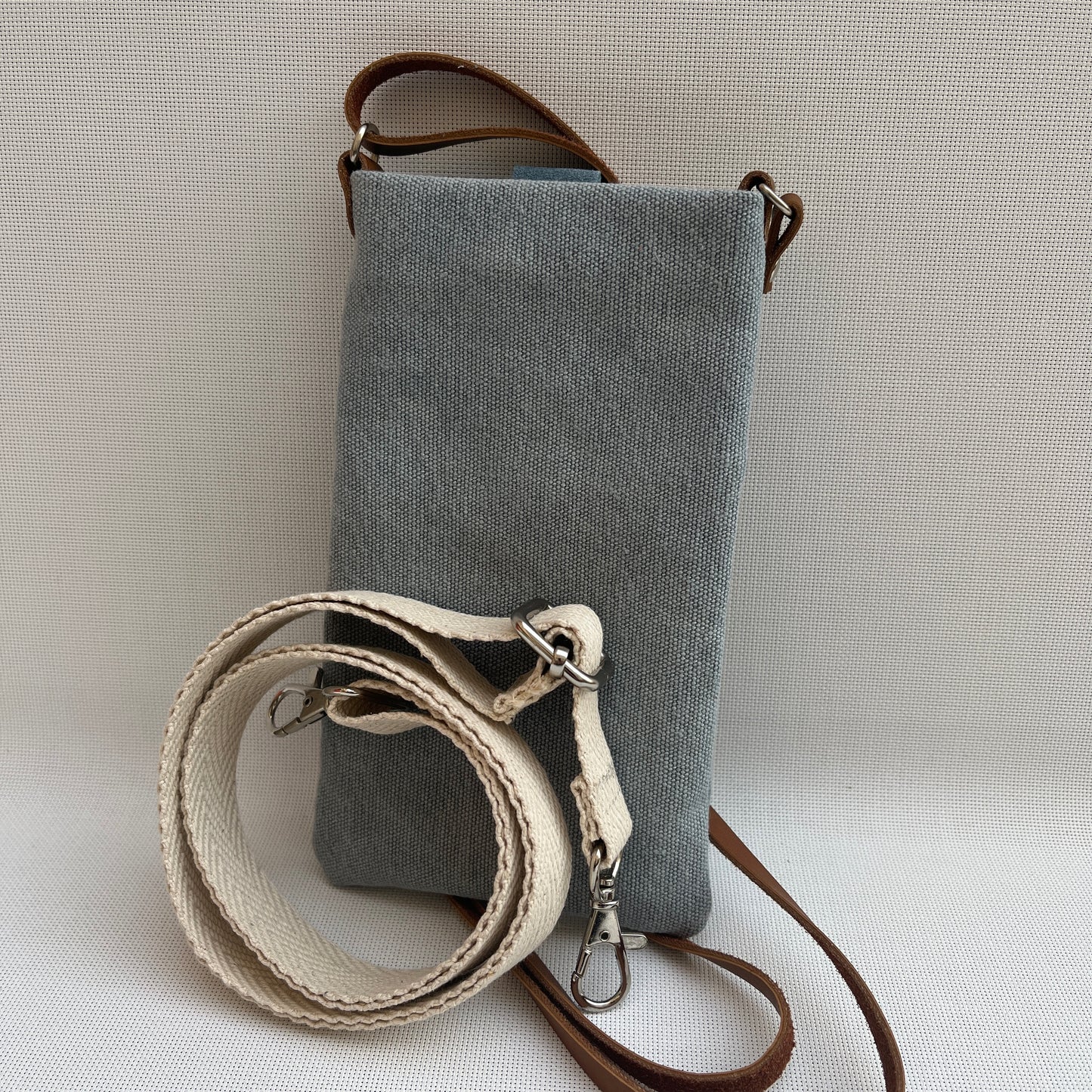 Mobile Holder Natura Design Natural Hemp Fabric Light Blue