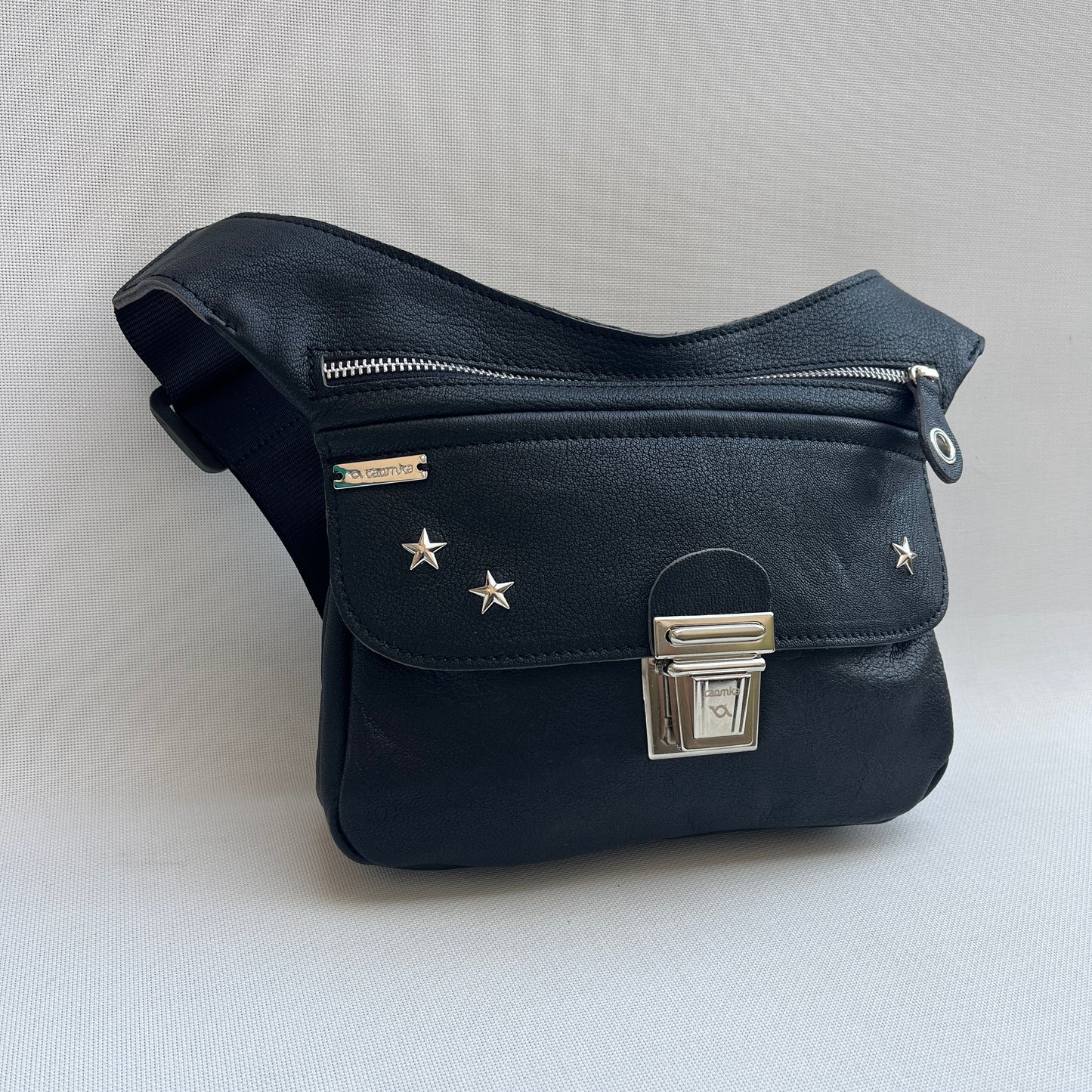 Premium Black Stars &amp; Silver Natural BioCuir® Leather Exclusive Part No. 12766