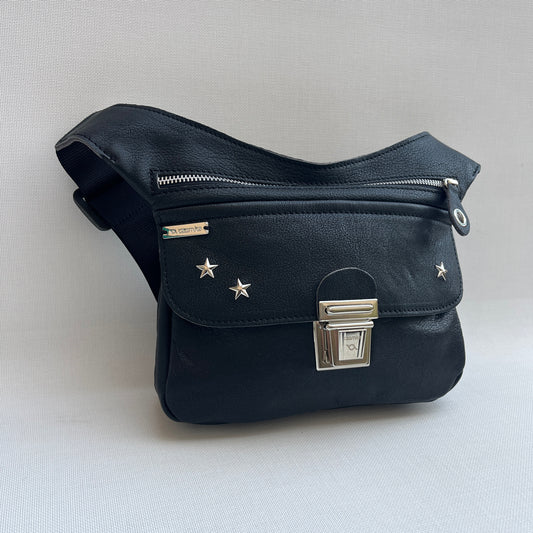 Premium Black Stars &amp; Silver Natural BioCuir® Leather Exclusive Part No. 12766