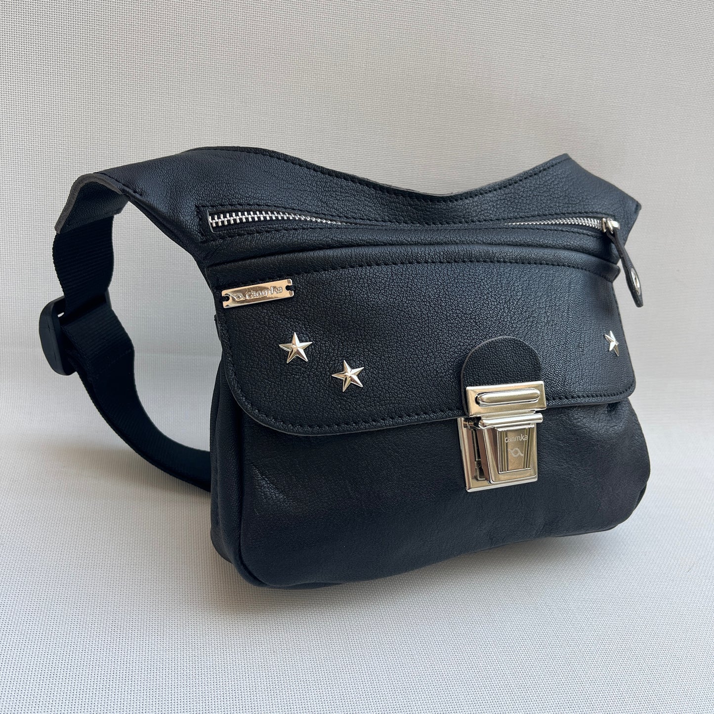 Premium Black Stars &amp; Silver Natural BioCuir® Leather Exclusive Part No. 12766