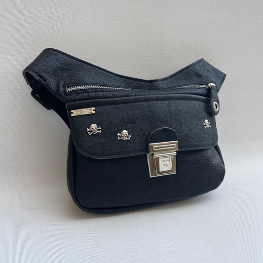 Premium Black Skulls &amp; Silver Natural BioCuir® Leather Exclusive Part No. 11086