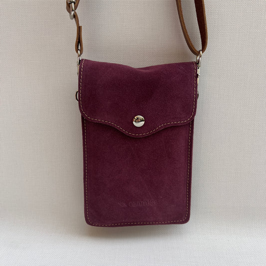 Mobile Holder Fire Design Split Leather Bordeaux