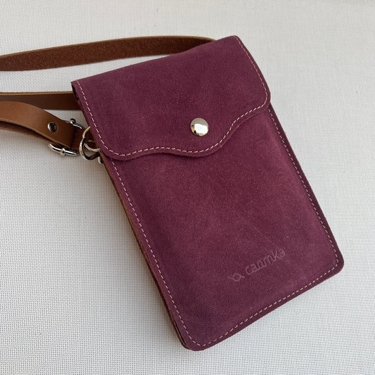Mobile Holder Fire Design Split Leather Bordeaux