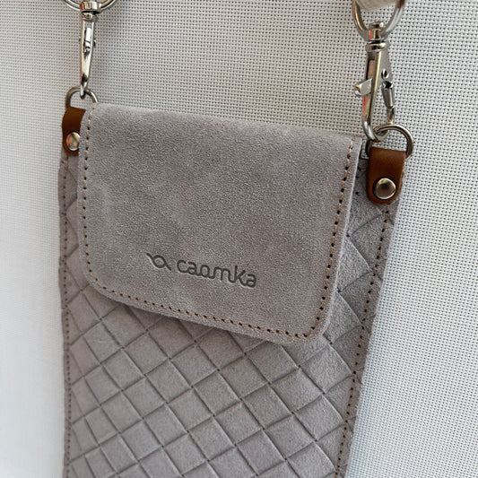 Mobile Holder Earth Design Braided Split Leather Gray