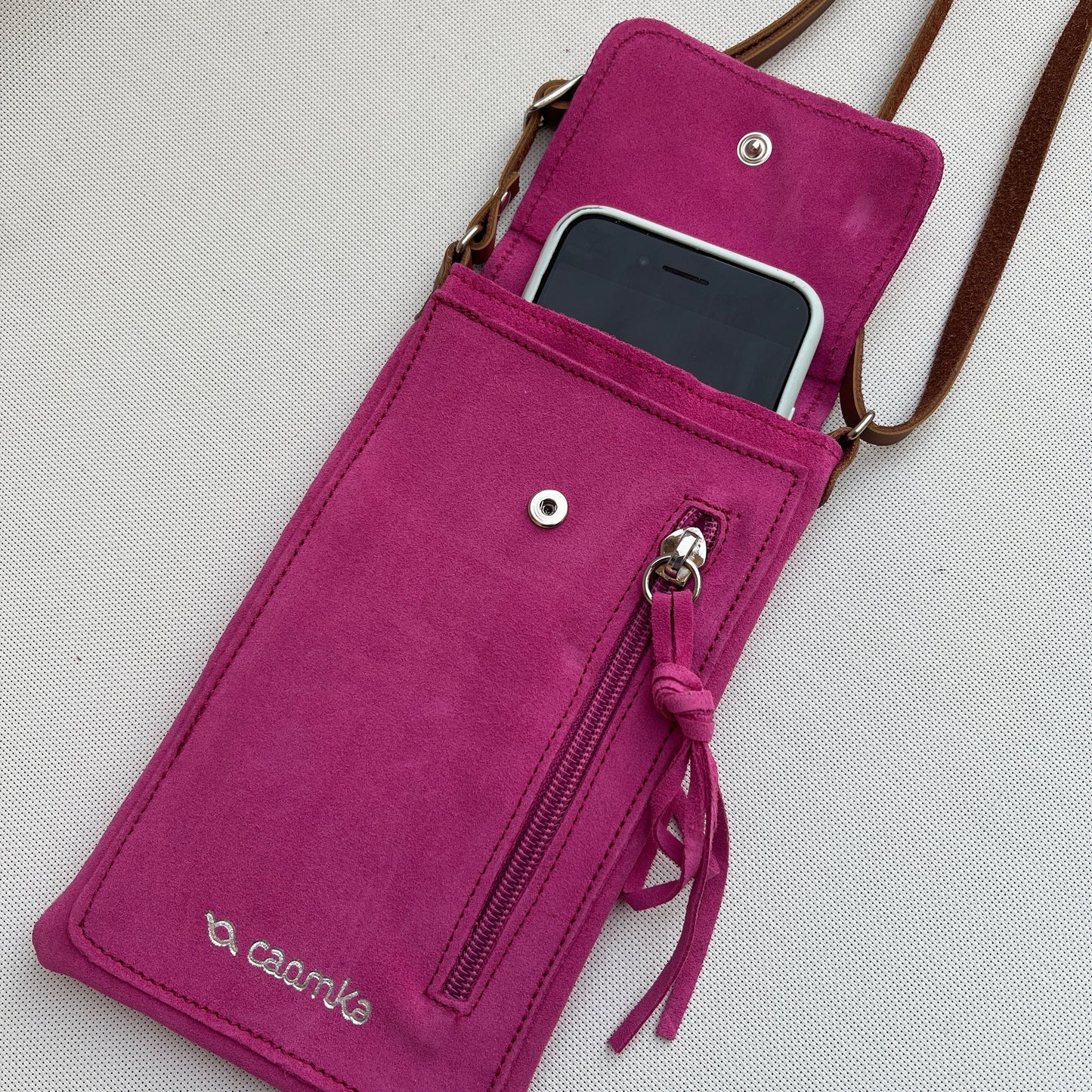 Mobile Holder · Water Design · Split Leather · Bubble Gum Pink