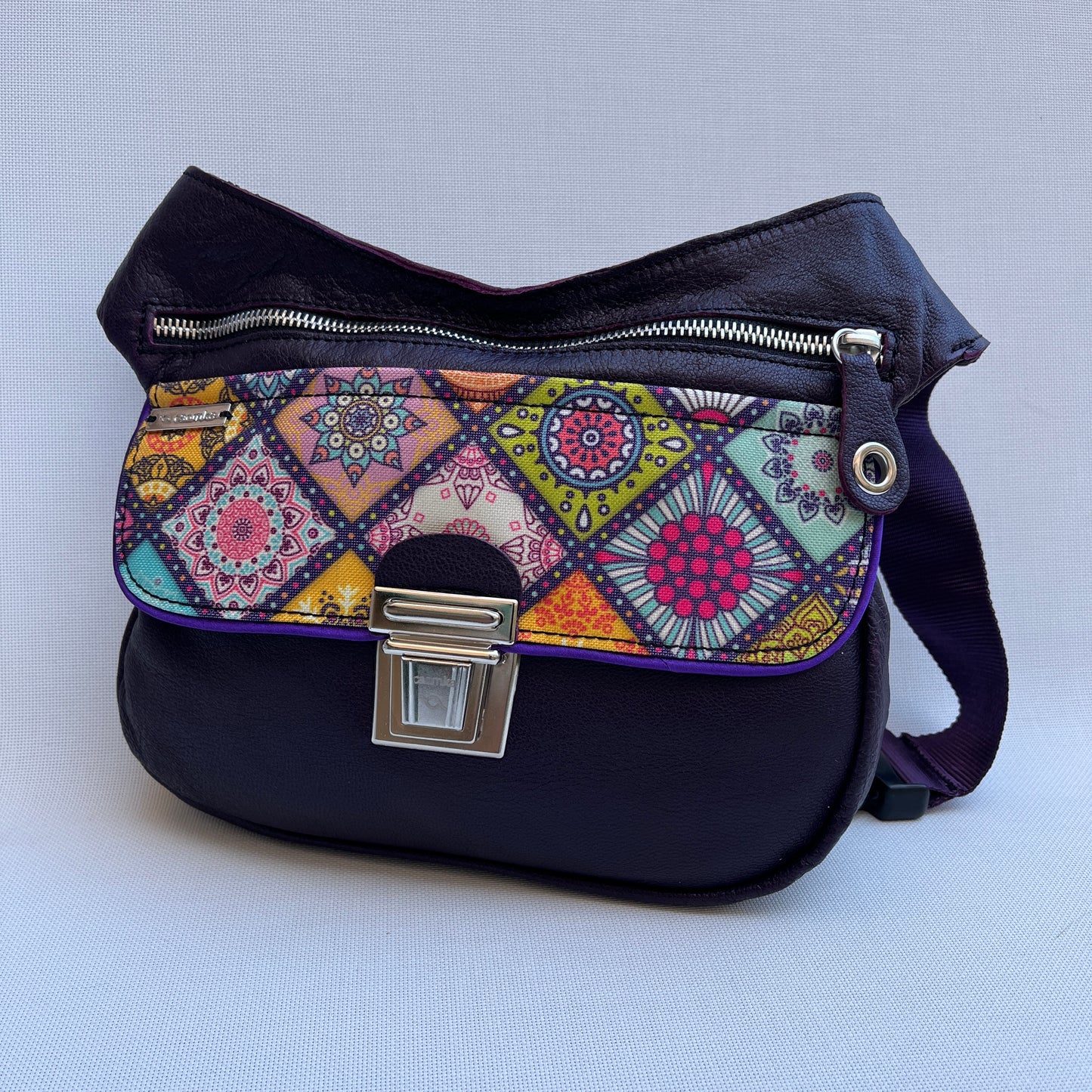 Special Dark Purple &amp; Mandalas BioCuir® natural leather Unique Piece No. 12358