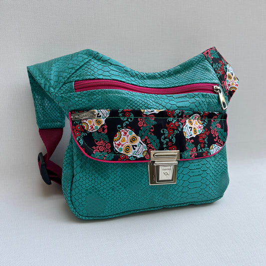 Special Turquoise Mexican Skulls Vegan Leather Unique Piece No. 11646