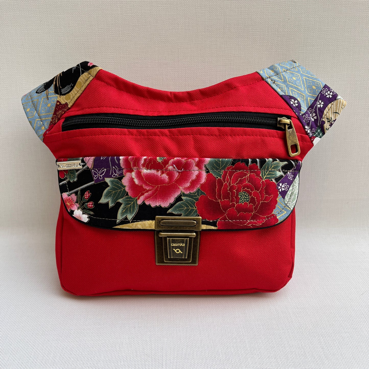 Special Red "Cordura" &amp; Japanese Flowers · Waterproof · Unique Piece No. 11571