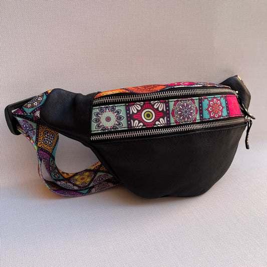 Retro Chic Special Black Mandalas BioCuir® natural leather Unique Piece No. 10790