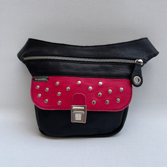 Mini Premium Black &amp; Fuchsia &amp; Silver Natural BioCuir® Leather Exclusive Piece No. 11597