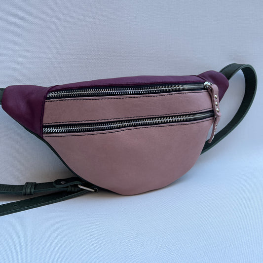 Retro Chic Pale Pink, Bordeaux and Green Natural BioCuir® Leather Exclusive Piece No. 11671
