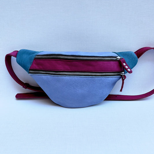 Retro Chic Light Lilac, Bordeaux and Cowboy Blue BioCuir® natural leather Exclusive Piece No. 11675