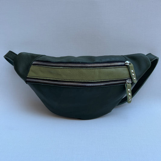 Retro Chic Bottle Green and Pistachio Green Natural BioCuir® Leather Exclusive Piece No. 11676