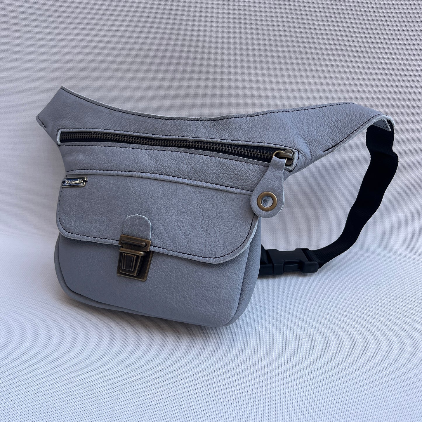 Mini Turquoise &amp; Pearl Gray Natural BioCuir® Leather Exclusive Piece No. 13365