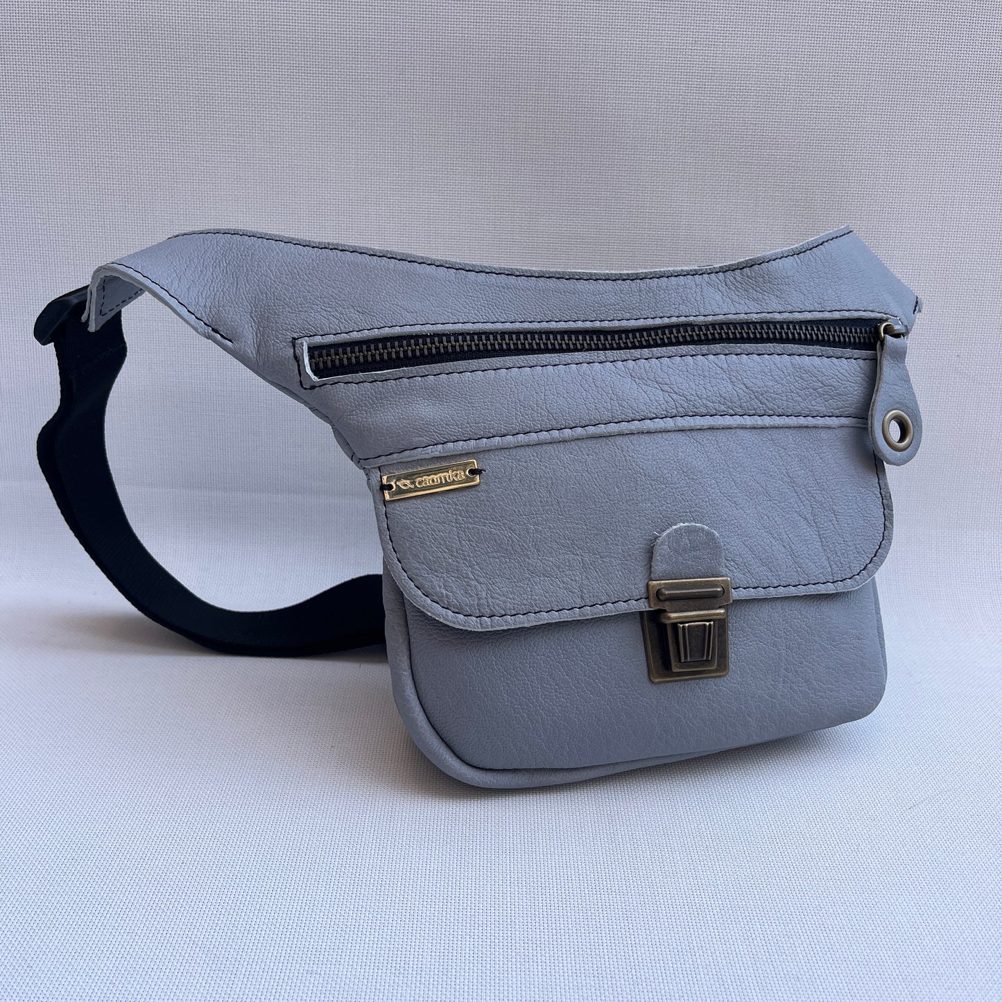 Mini Turquoise &amp; Pearl Gray Natural BioCuir® Leather Exclusive Piece No. 13365