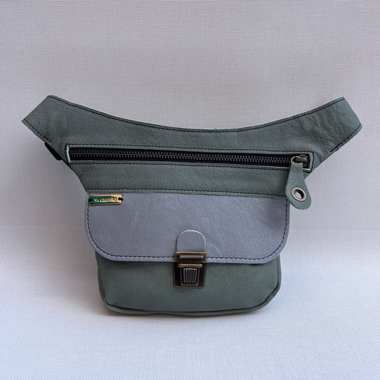 Mini Turquesa & Gris Perla · Piel natural BioCuir® · Pieza Exclusiva Núm. 13365