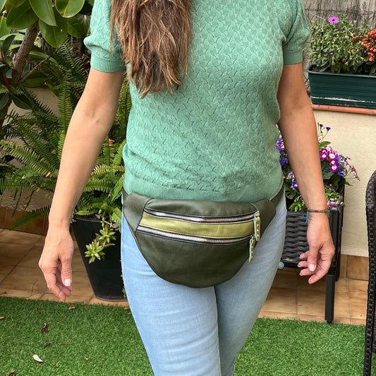 Retro Chic Bottle Green and Pistachio Green Natural BioCuir® Leather Exclusive Piece No. 11676