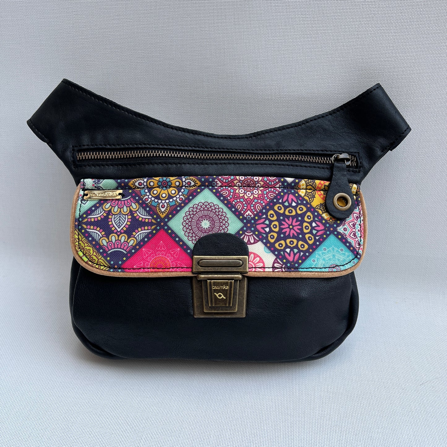 Special Black &amp; Mandalas BioCuir® natural leather Unique Piece No. 12627