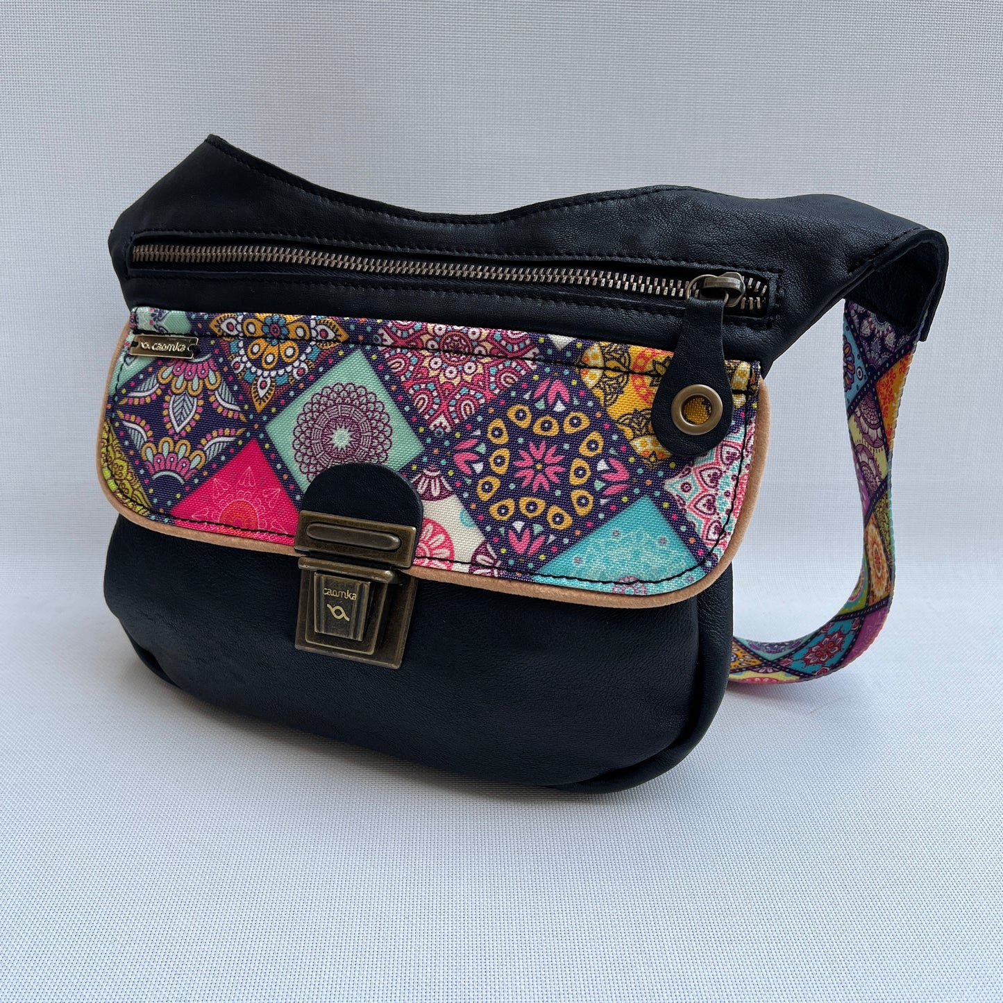 Special Black &amp; Mandalas BioCuir® natural leather Unique Piece No. 12627