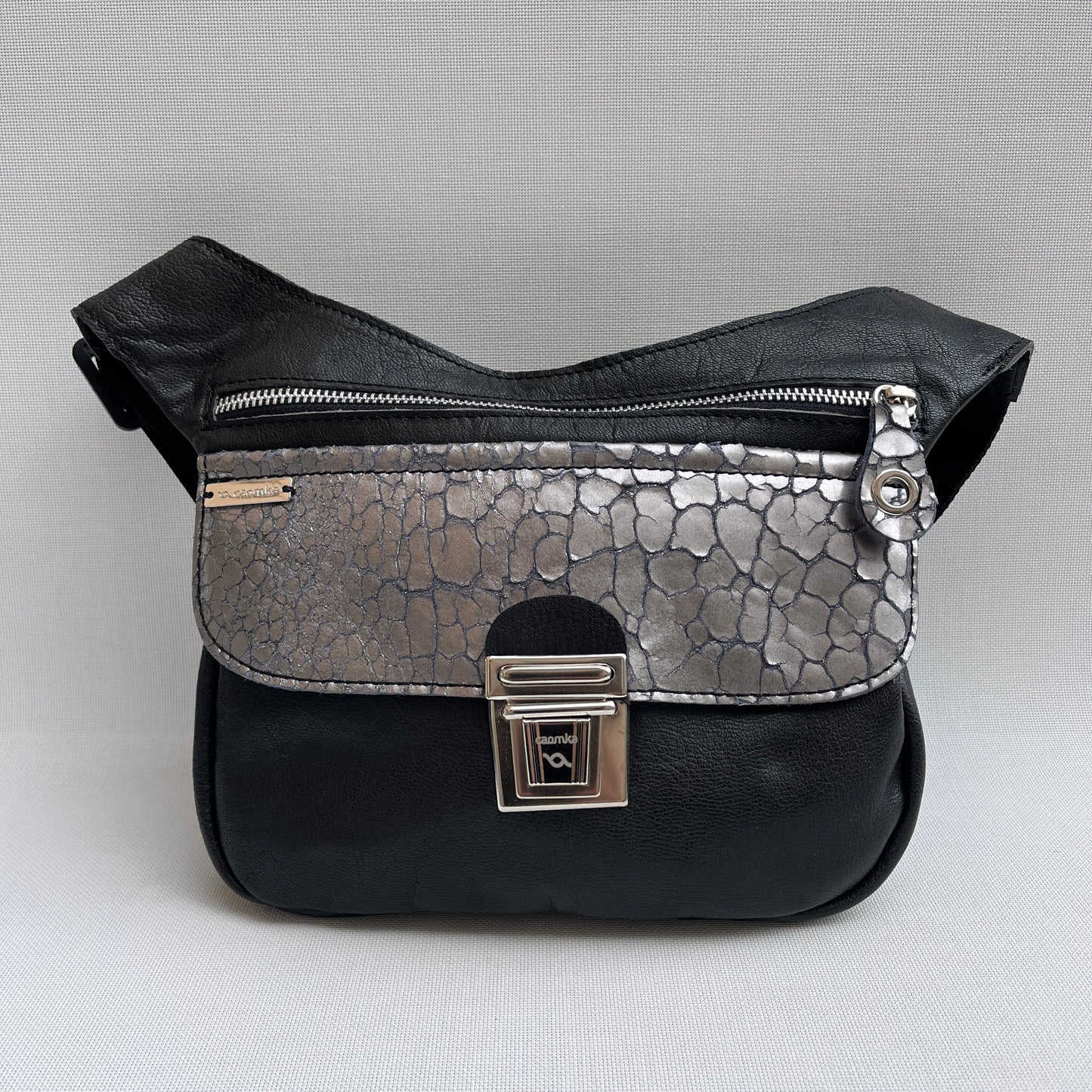 Special "Trencadis" Black &amp; Silver BioCuir® natural leather Unique Piece No. 13329