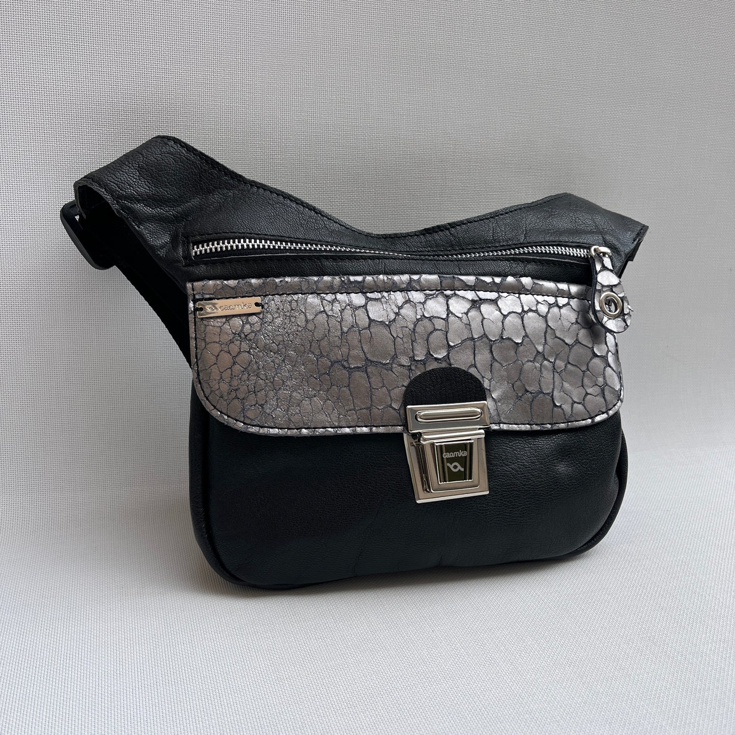 Special "Trencadis" Black &amp; Silver BioCuir® natural leather Unique Piece No. 13329