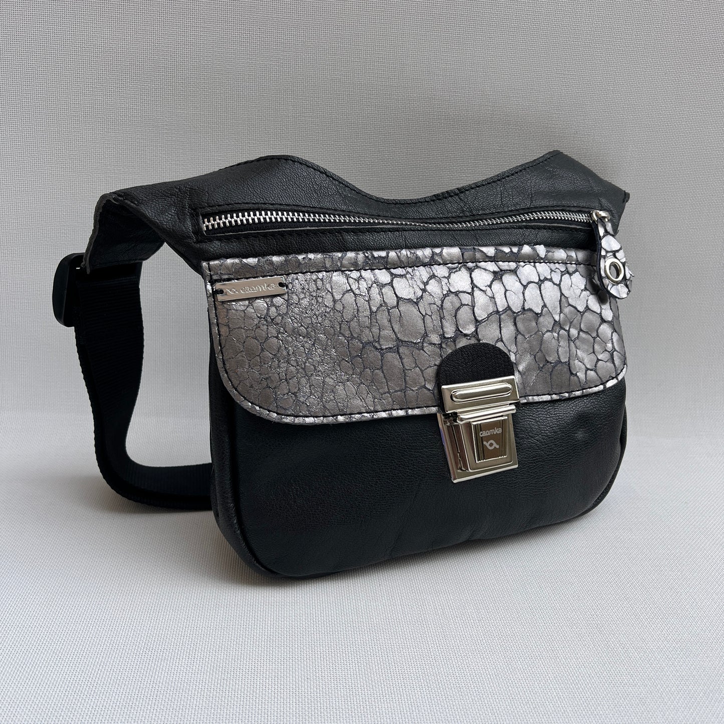 Special "Trencadis" Black &amp; Silver BioCuir® natural leather Unique Piece No. 13329
