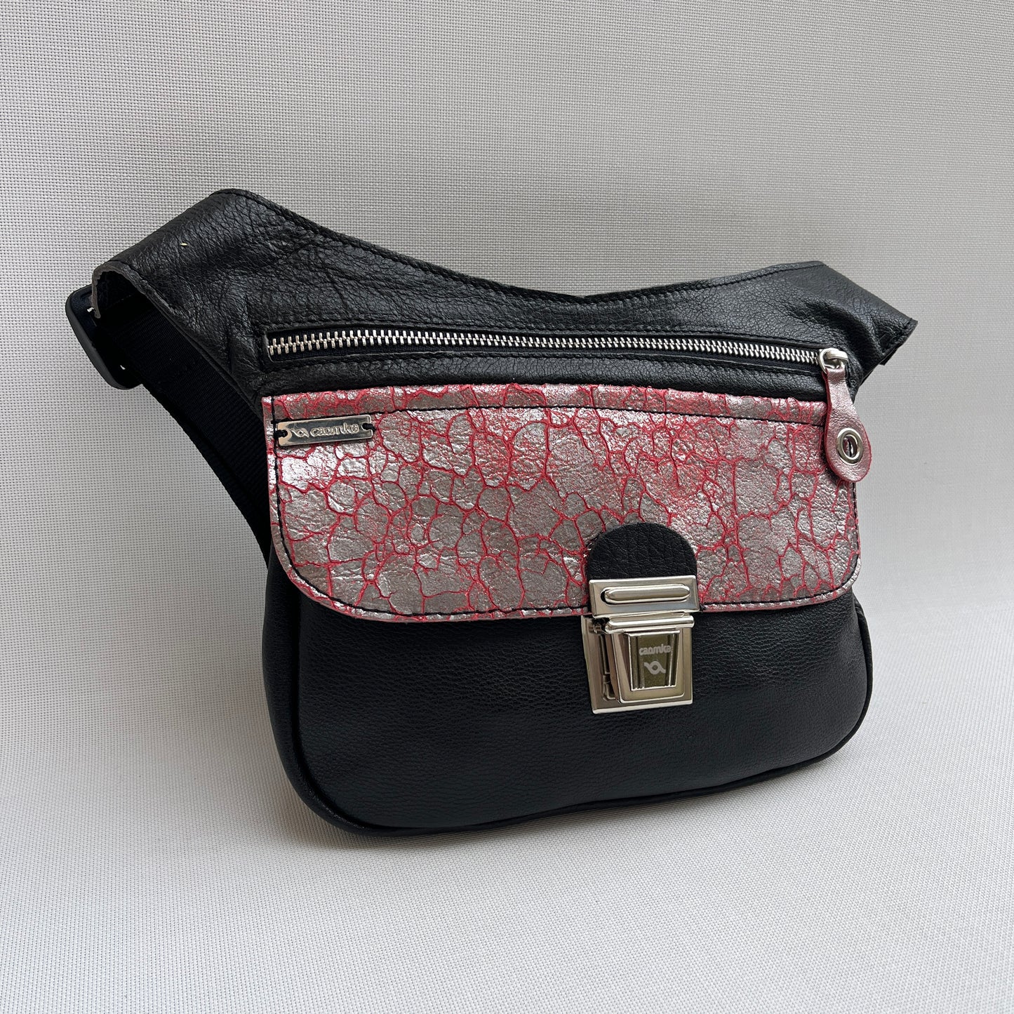 Special "Trencadis" Black &amp; Silver BioCuir® natural leather Exclusive Piece No. 13331