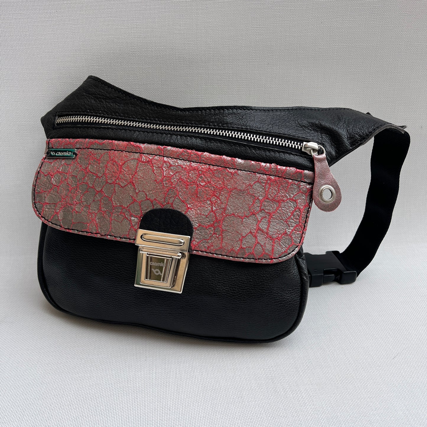 Special "Trencadis" Black &amp; Silver BioCuir® natural leather Exclusive Piece No. 13331