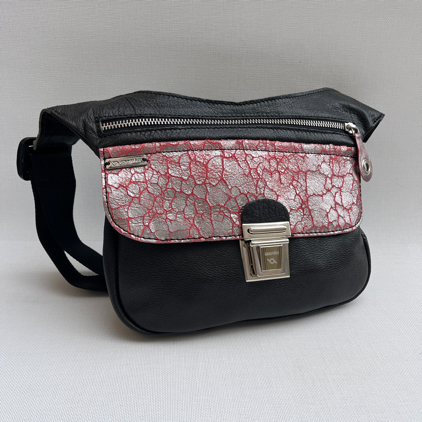 Special "Trencadis" Black &amp; Silver BioCuir® natural leather Exclusive Piece No. 13331