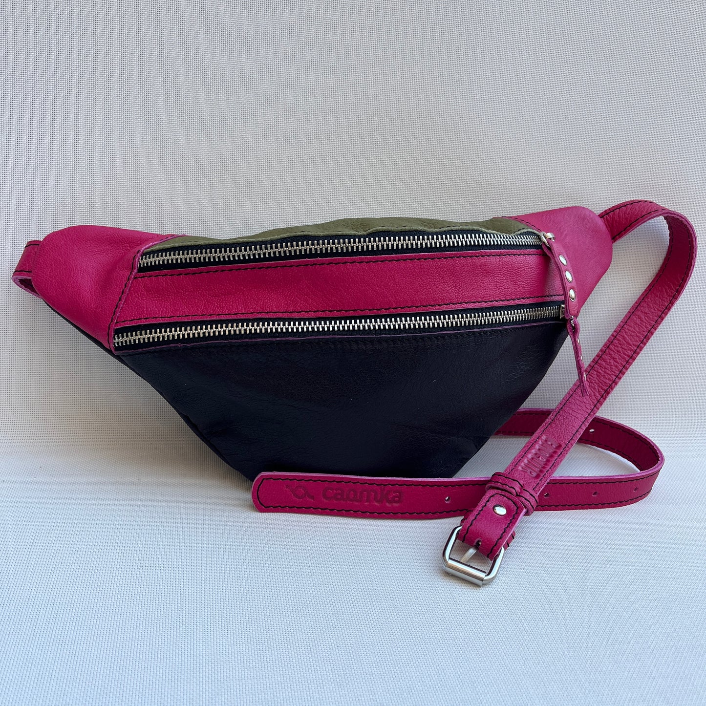 Retro Chic Dark Lilac, Fuchsia Pink and Pistachio BioCuir® Natural Leather Exclusive Piece No. 13380