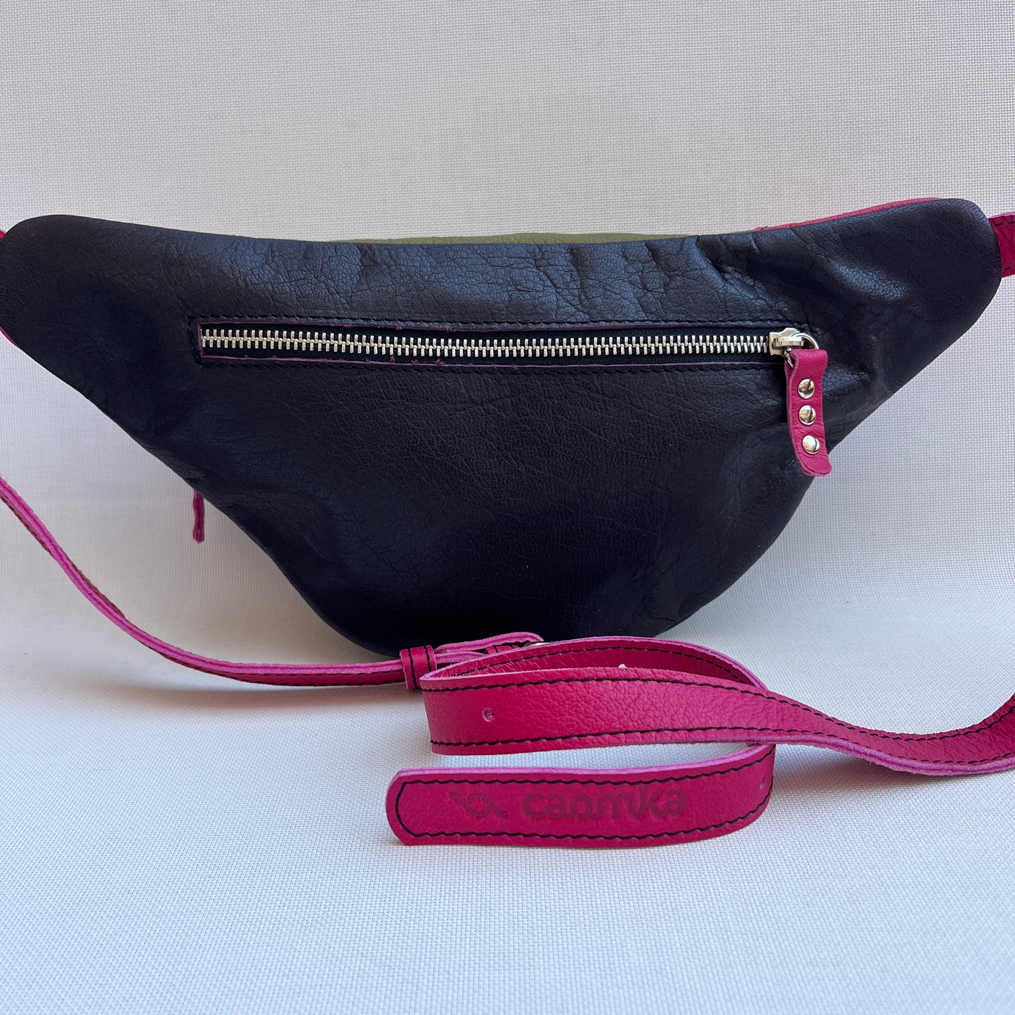 Retro Chic Dark Lilac, Fuchsia Pink and Pistachio BioCuir® Natural Leather Exclusive Piece No. 13380