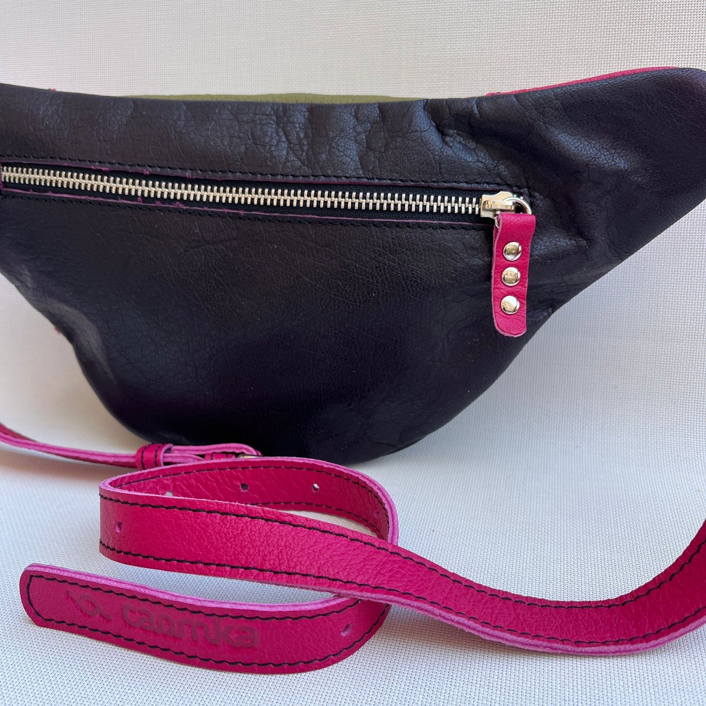 Retro Chic Dark Lilac, Fuchsia Pink and Pistachio BioCuir® Natural Leather Exclusive Piece No. 13380