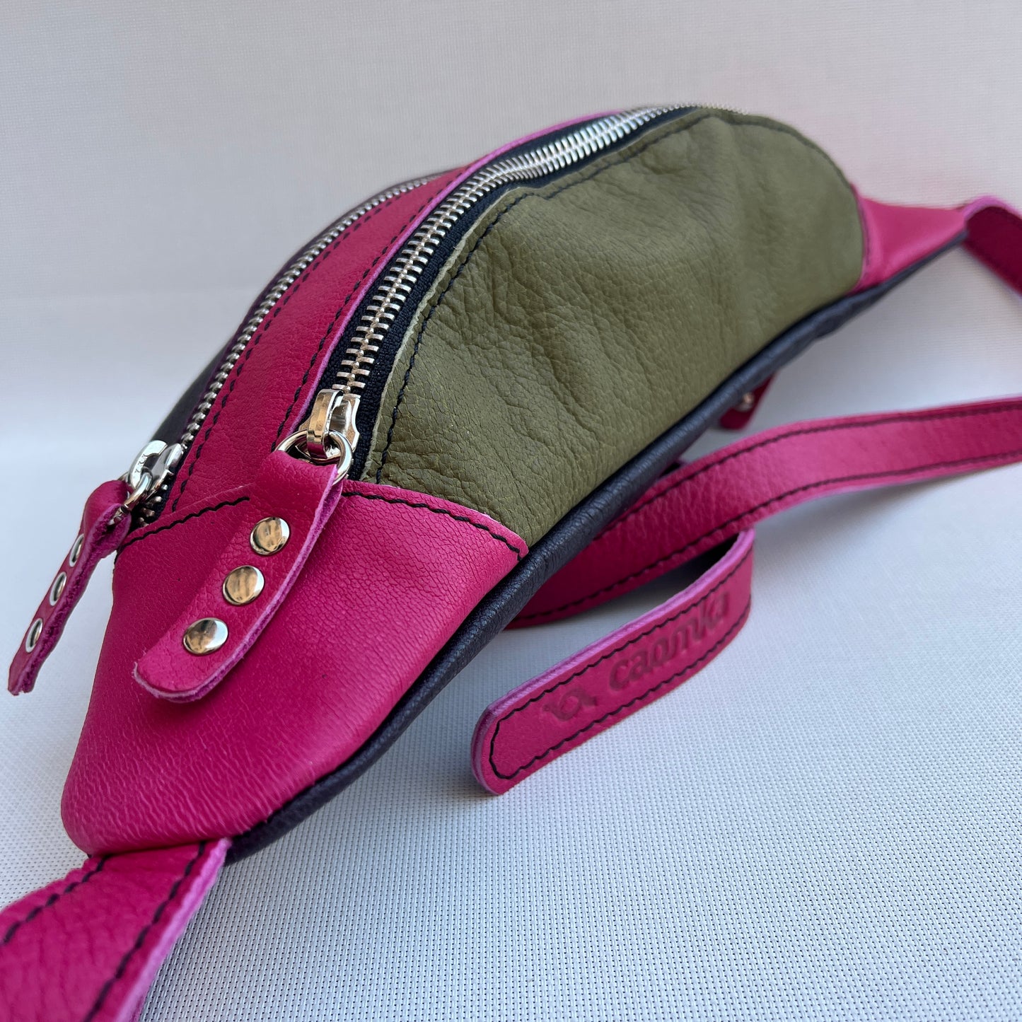 Retro Chic Dark Lilac, Fuchsia Pink and Pistachio BioCuir® Natural Leather Exclusive Piece No. 13380