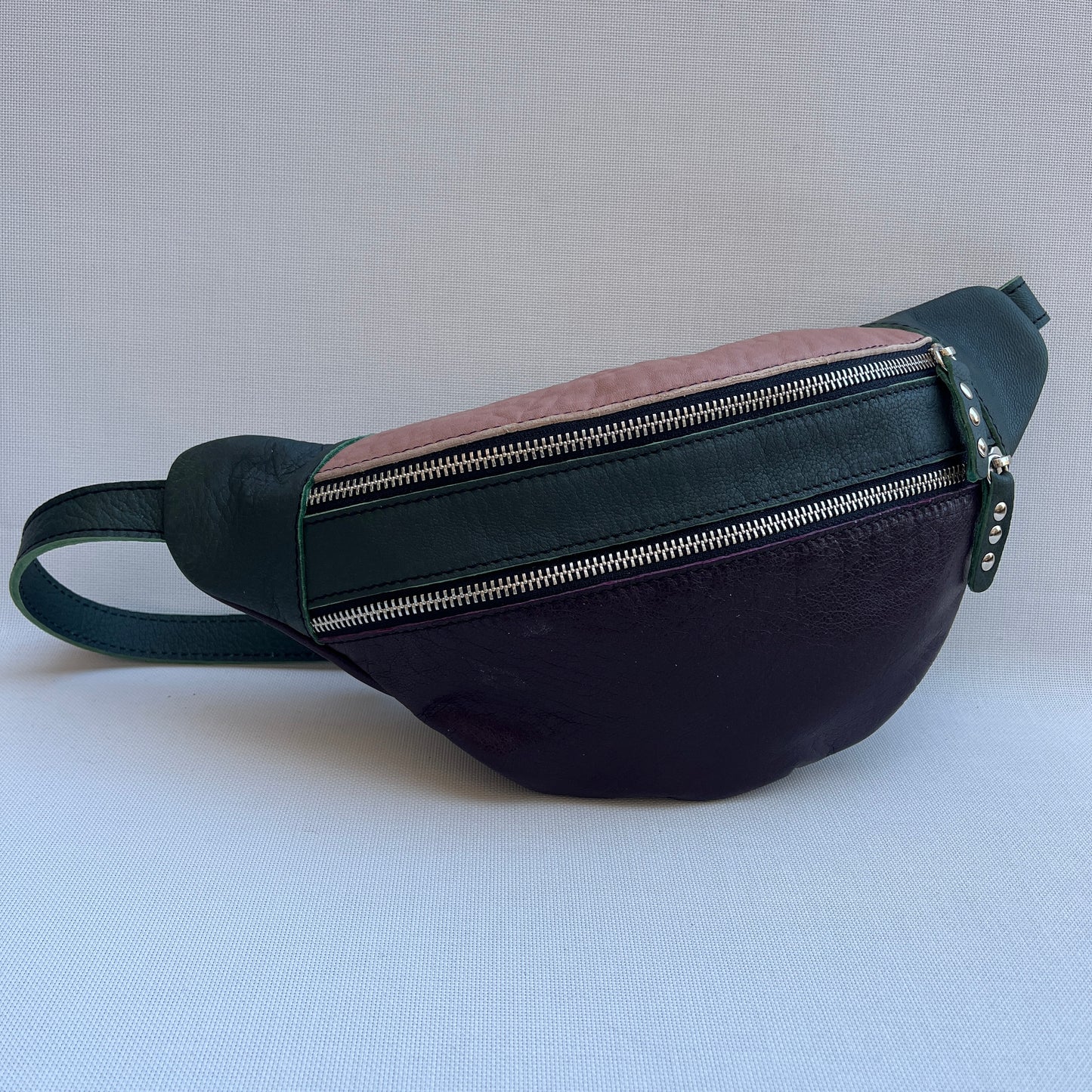 Retro Chic Pale Pink, Green and Dark Lilac Natural BioCuir® Leather Exclusive Piece No. 13383