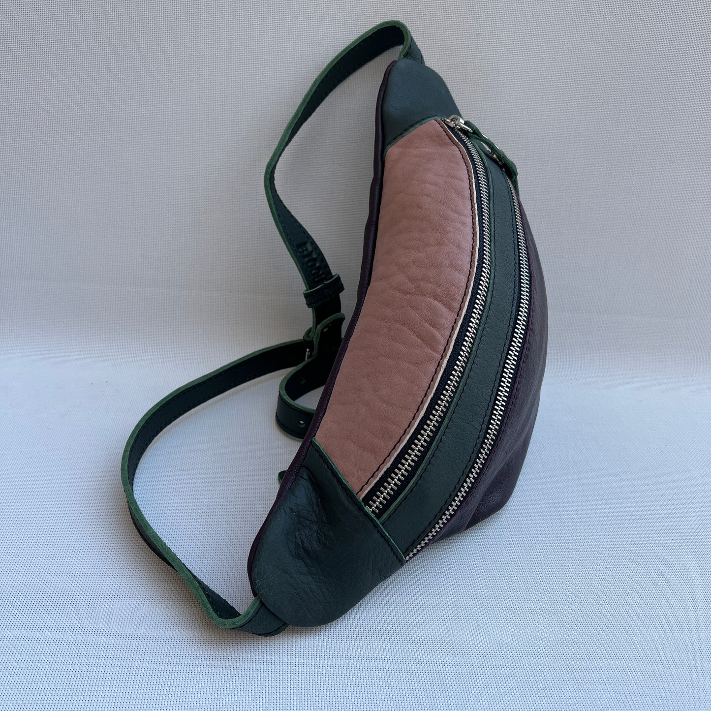 Retro Chic Pale Pink, Green and Dark Lilac Natural BioCuir® Leather Exclusive Piece No. 13383