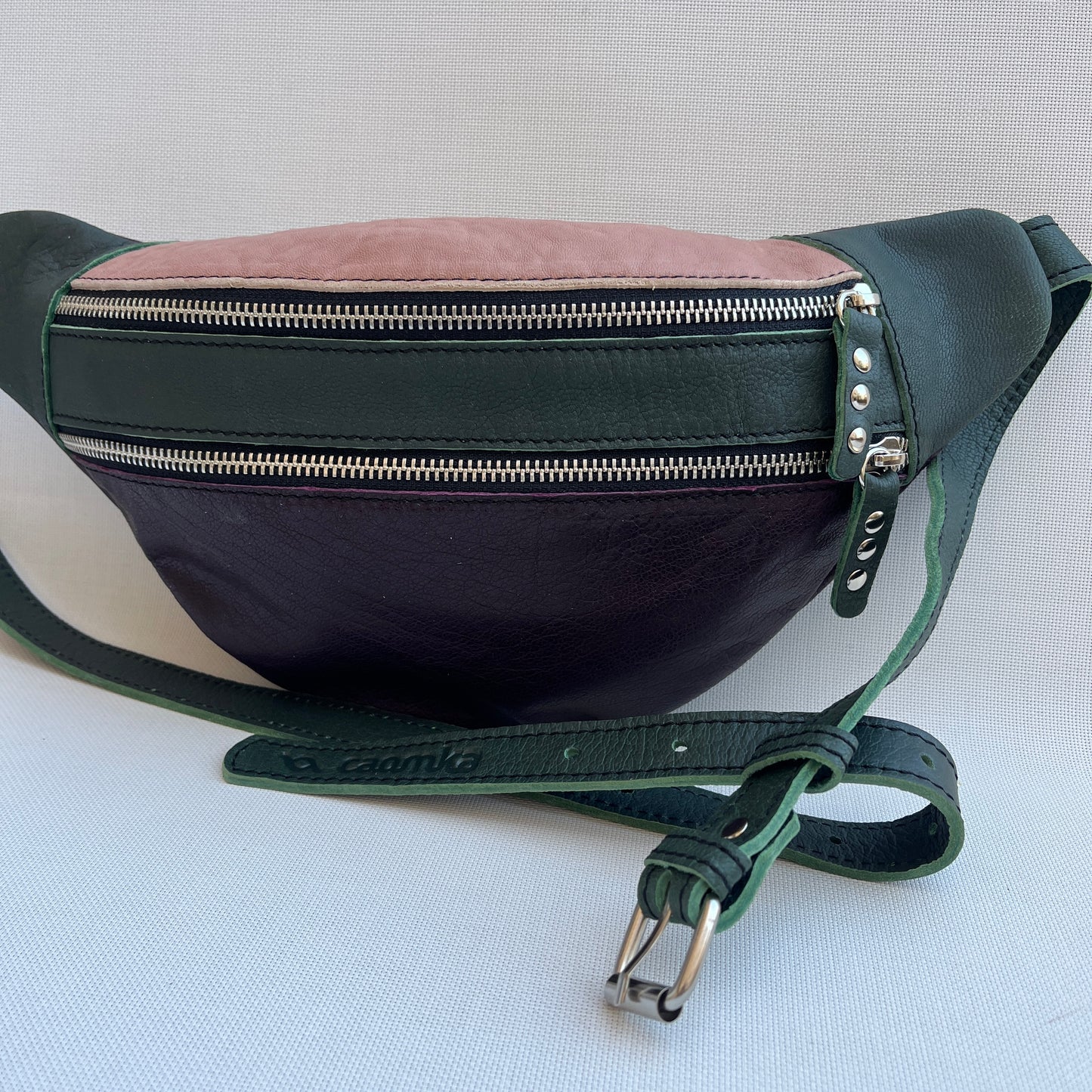 Retro Chic Pale Pink, Green and Dark Lilac Natural BioCuir® Leather Exclusive Piece No. 13383