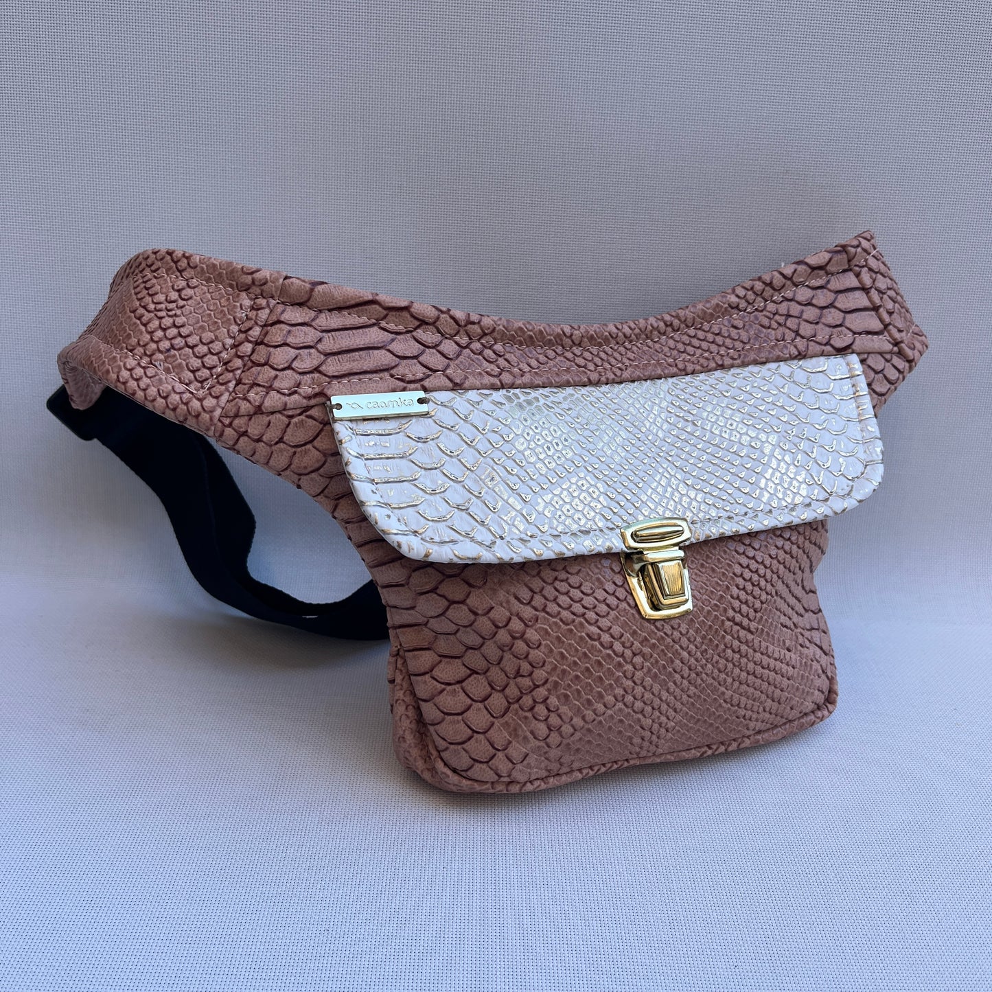 Mini Special Pink &amp; White Golden Leatherette Unique Piece No. 12663